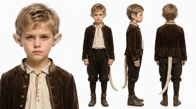 Front, side, and back character turnaround for Rose's son
