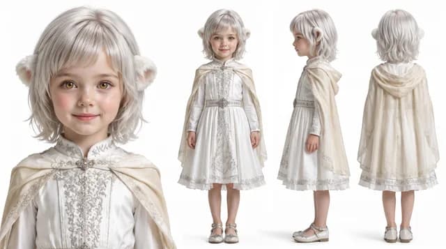 Front, side, and back character turnaround for Vivian's daughter