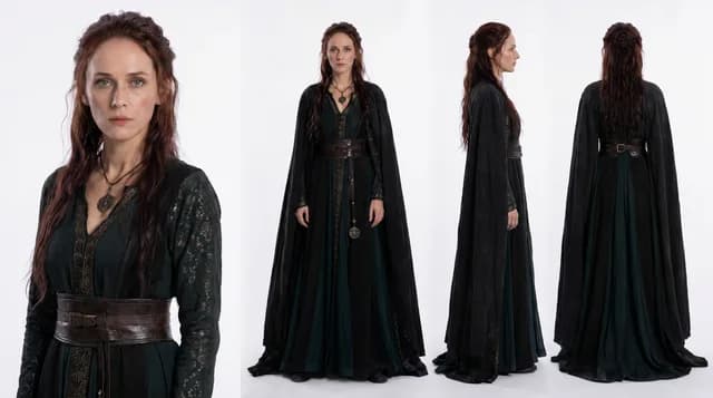 Character design of a female mage representative with robes and magical gear