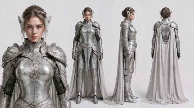 Character design of a female White Lion guard in uniform and armor