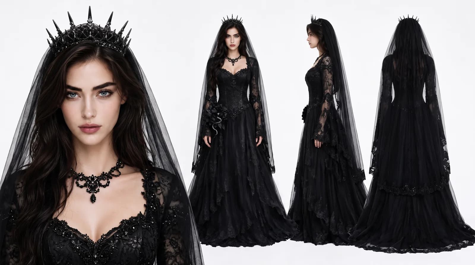 Costume design for Chloe's wedding dress and accessories