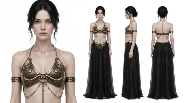 Front, side, and back costume turnaround for a Snake Clan maid