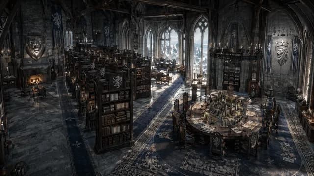 Quiet study-room environment furnished with shelves and a writing desk