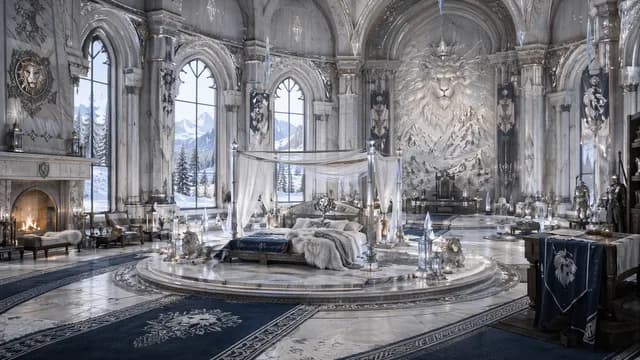 Softly furnished bedroom environment designed for the heroine