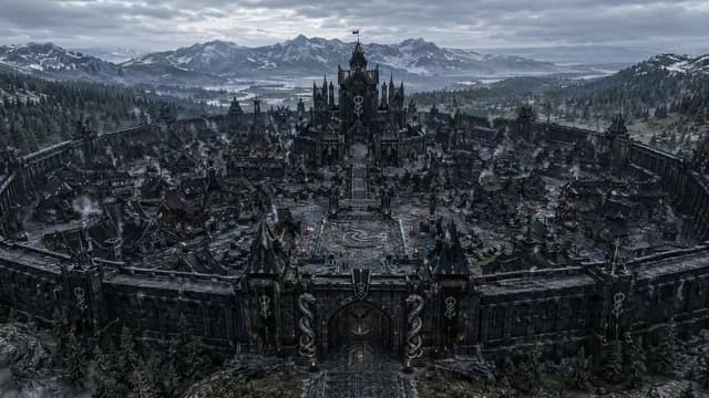 Panoramic environment concept of the Snake Clan territory and architecture