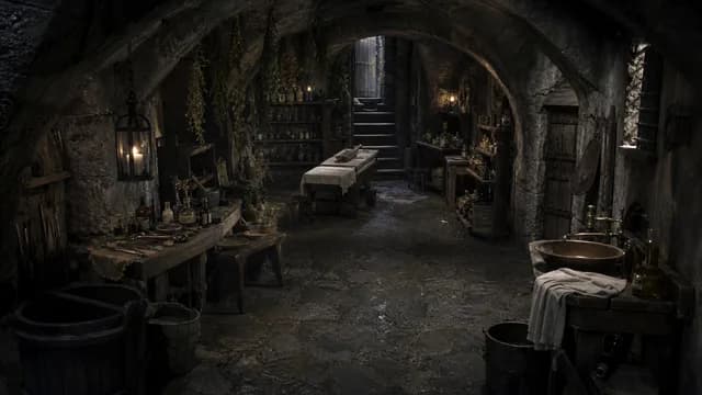 Hidden treatment room inside an underground black-market clinic