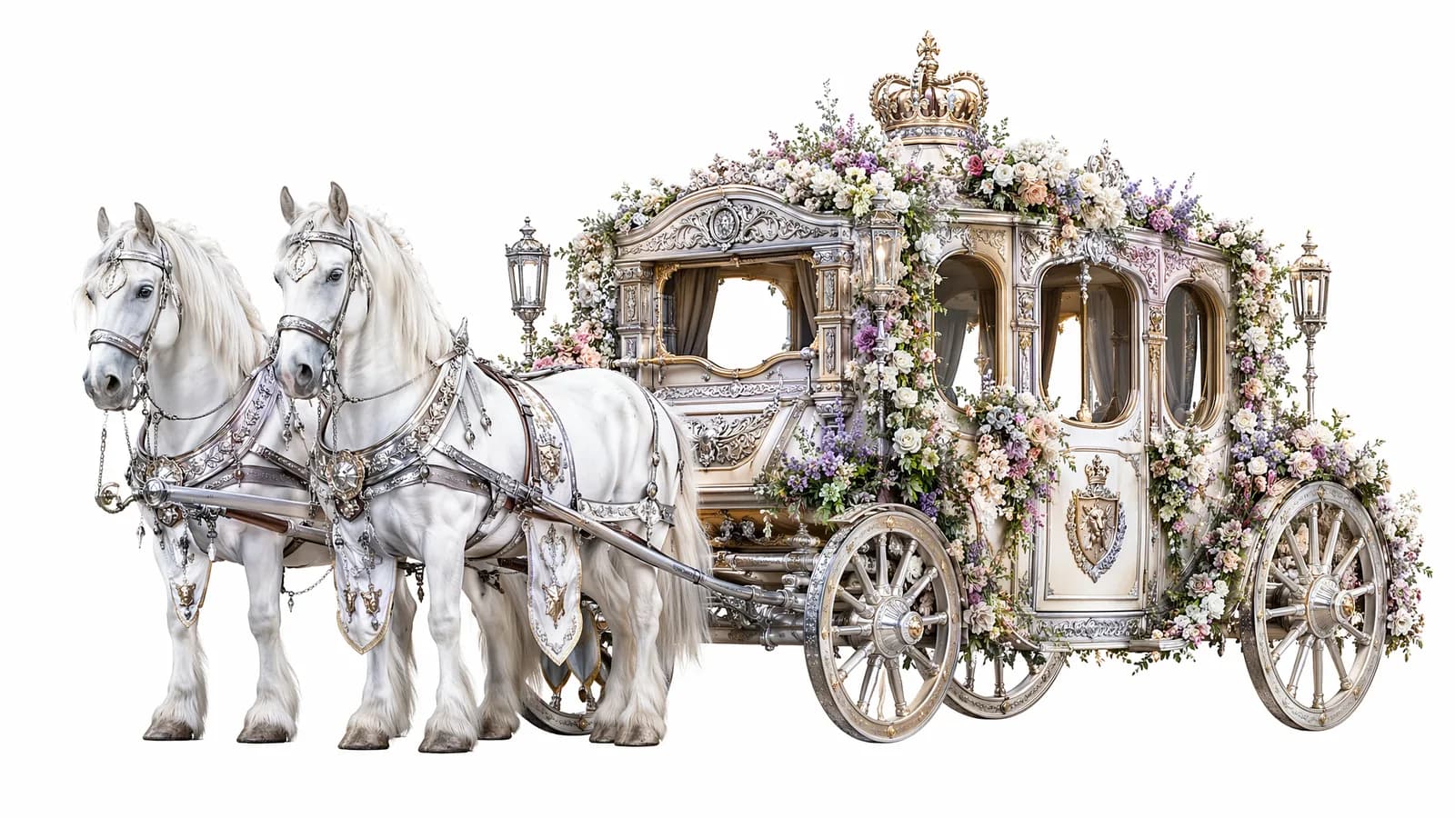 Wedding carriage design decorated with White Lion emblems