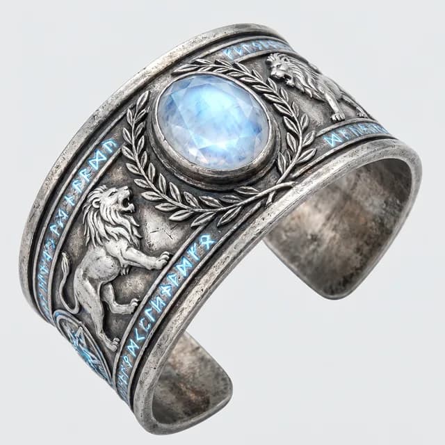 Prop design of a silver bracelet with intricate detailing