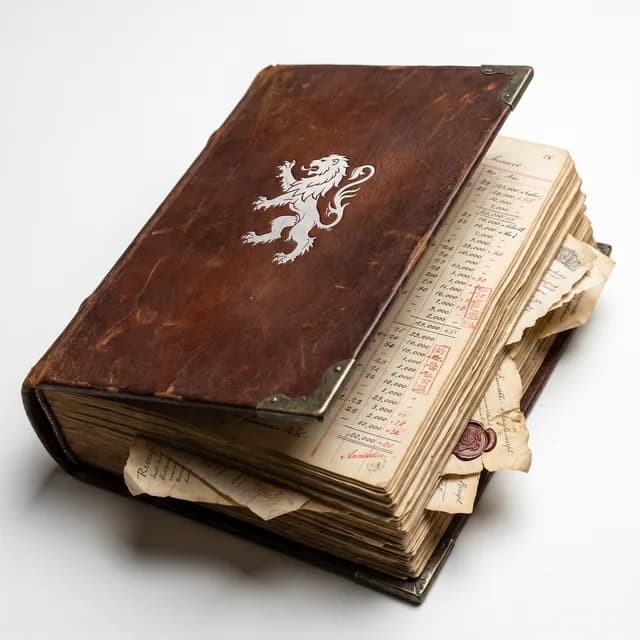 Heavy ledger used to record the Snow Lion Clan's estate holdings